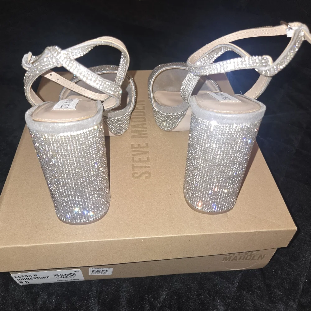 Steve Madden Silver Crystal Platform Sandals